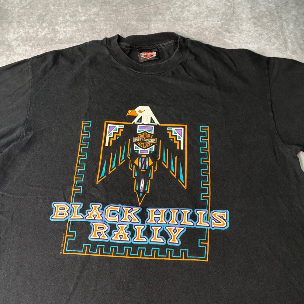 Vintage Harley Davidson Black Hills Rally Shirt XL Black Single Stitch Eagle SD